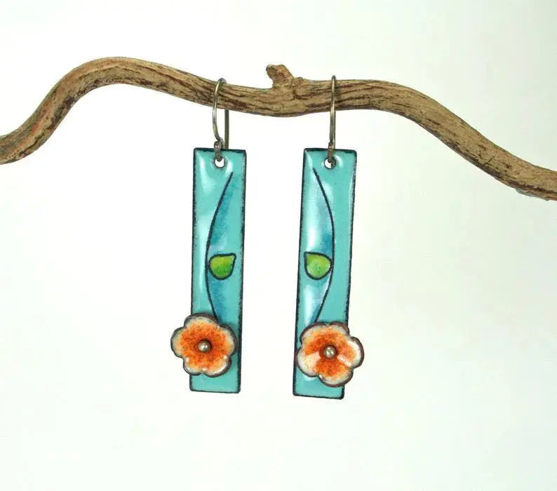 Flower Enamel Earrings Unique Joyas