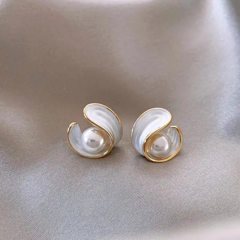 Luxury white opal earrings with pearls in gold Claire Jewelry