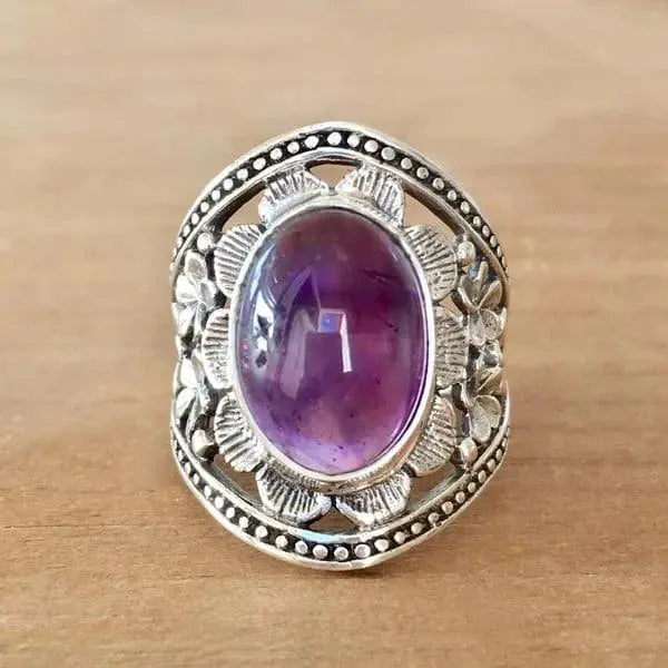 Purple gemstone flower ring Unique Joyas