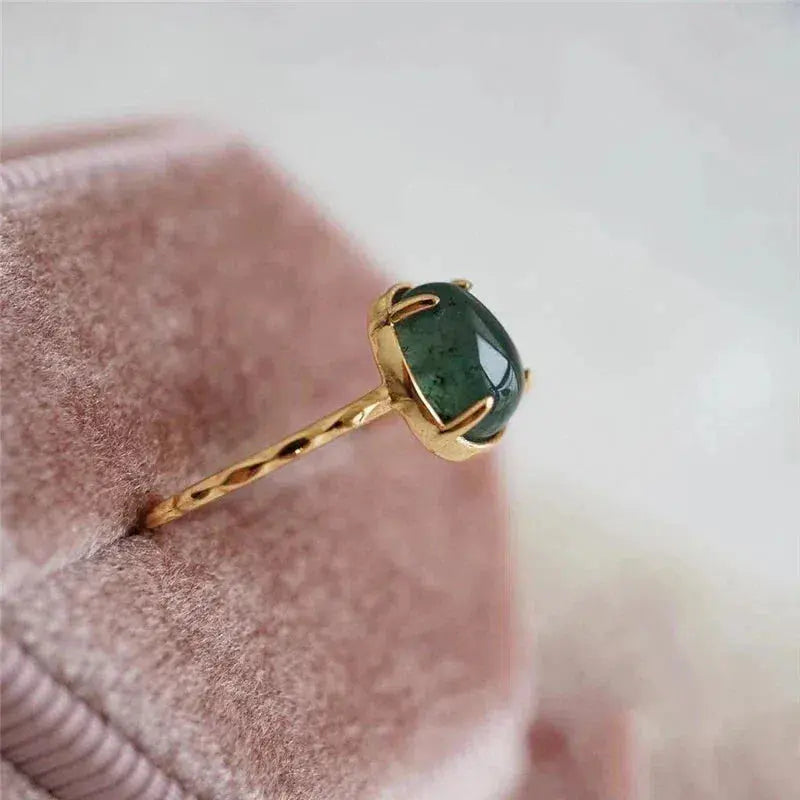 Green Water Drop Luxury Ring in Gold Unique Joyas