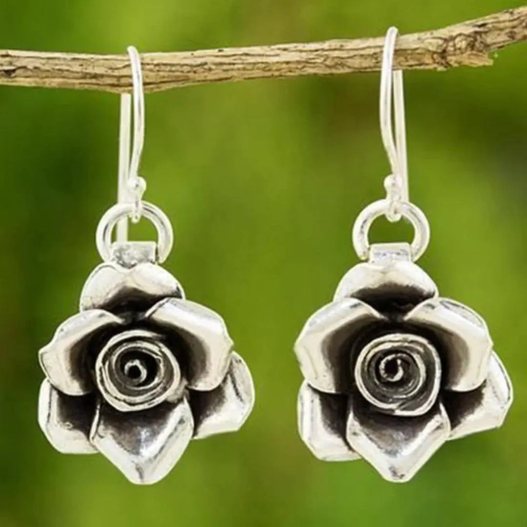 Vintage Silver Flower Earrings Unique Joyas