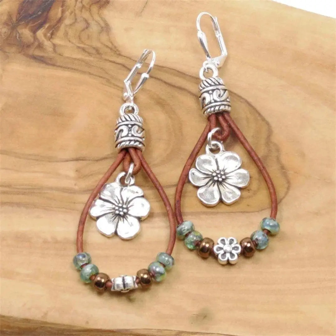 Vintage Floral Leather Earrings Unique Joyas