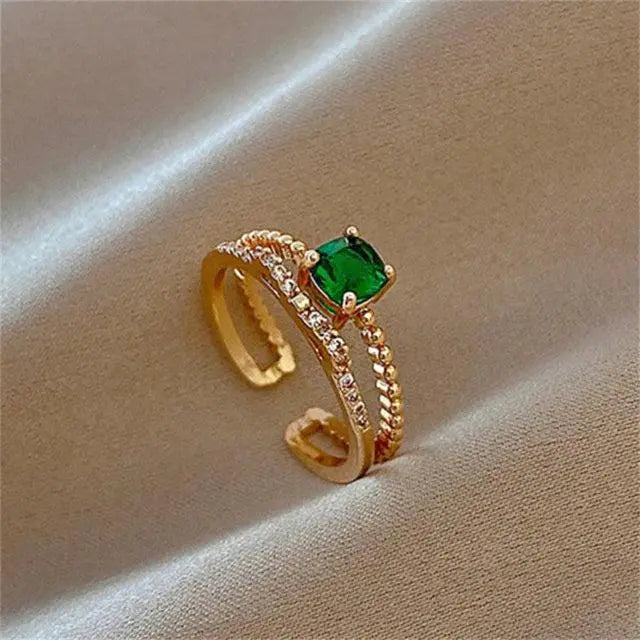 Adjustable Ring with Green Zircon in Gold Unique Joyas