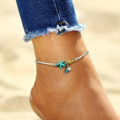 Star and Shell Anklet Bracelet with Natural Stones Unique Joyas