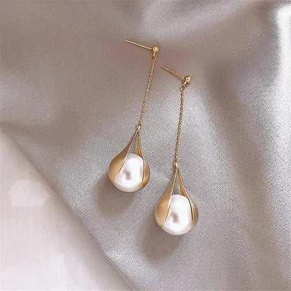 Gold Pearl Earrings Unique Joyas