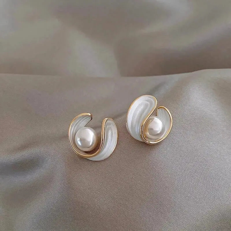 Luxury white opal earrings with pearls in gold Claire Jewelry