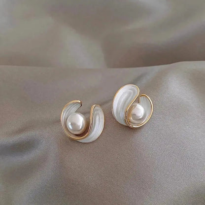 Luxury white opal earrings with pearls in gold Claire Jewelry