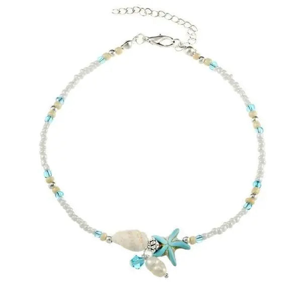 Star and Shell Anklet Bracelet with Natural Stones Unique Joyas