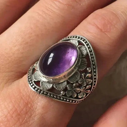 Purple gemstone flower ring Unique Joyas