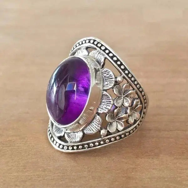 Purple gemstone flower ring Unique Joyas