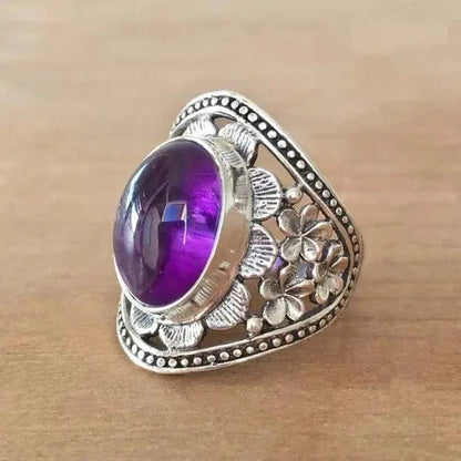 Purple gemstone flower ring Unique Joyas
