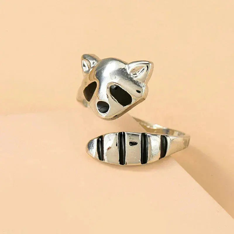 Adjustable Raccoon Ring made of 925 Sterling Silver Unique Joyas