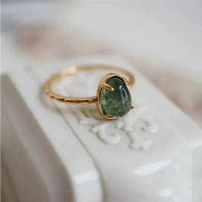 Green Water Drop Luxury Ring in Gold Unique Joyas