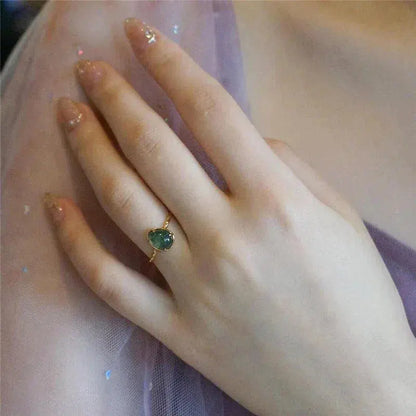 Green Water Drop Luxury Ring in Gold Unique Joyas