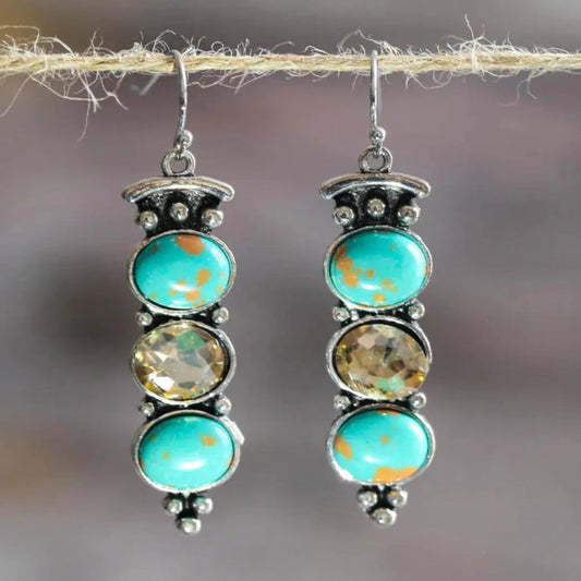 Vintage Natural Turquoise Dropped Earrings Unique Joyas