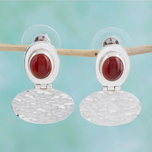 Vintage Earrings in Silver and Red Unique Joyas