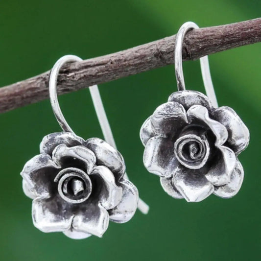 Vintage Silver Blossom Earrings Unique Joyas