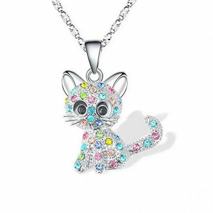 Silver Baby Kittens and Colored Zirconia Necklace Unique Joyas