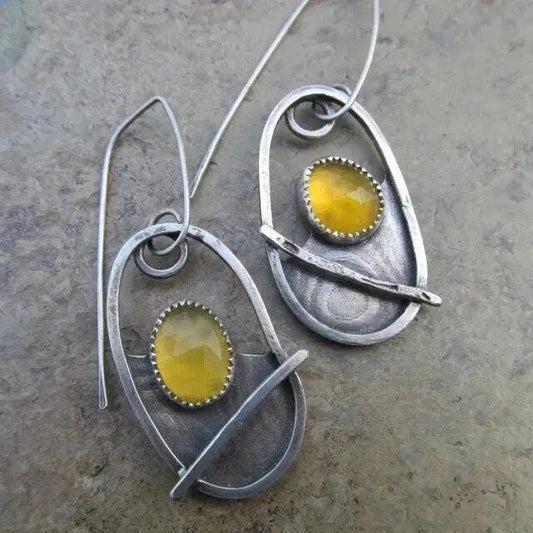 Vintage yellow crystal earrings on silver Unique Joyas