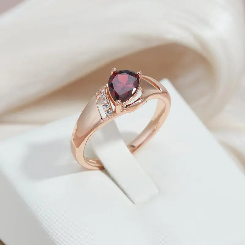 Oval Red Natural Zircon Ring Unique Joyas