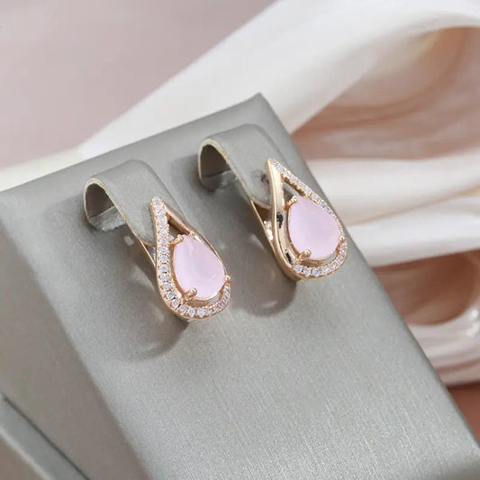 Elegant shiny earrings made of gold and pink cubic zirconia Unique Joyas