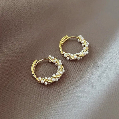 Elegant round pearl earrings with inlays Claire