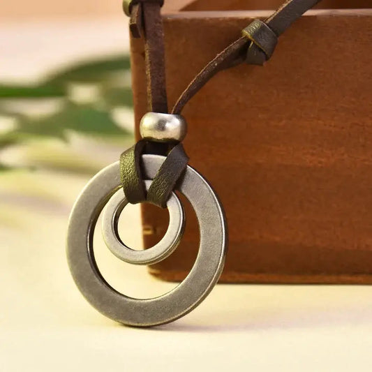 Silver-Plated Vintage-Style Leather Necklace Unique Joyas