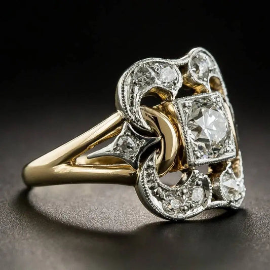 Vintage Zirconia Gold Ring Unique Joyas