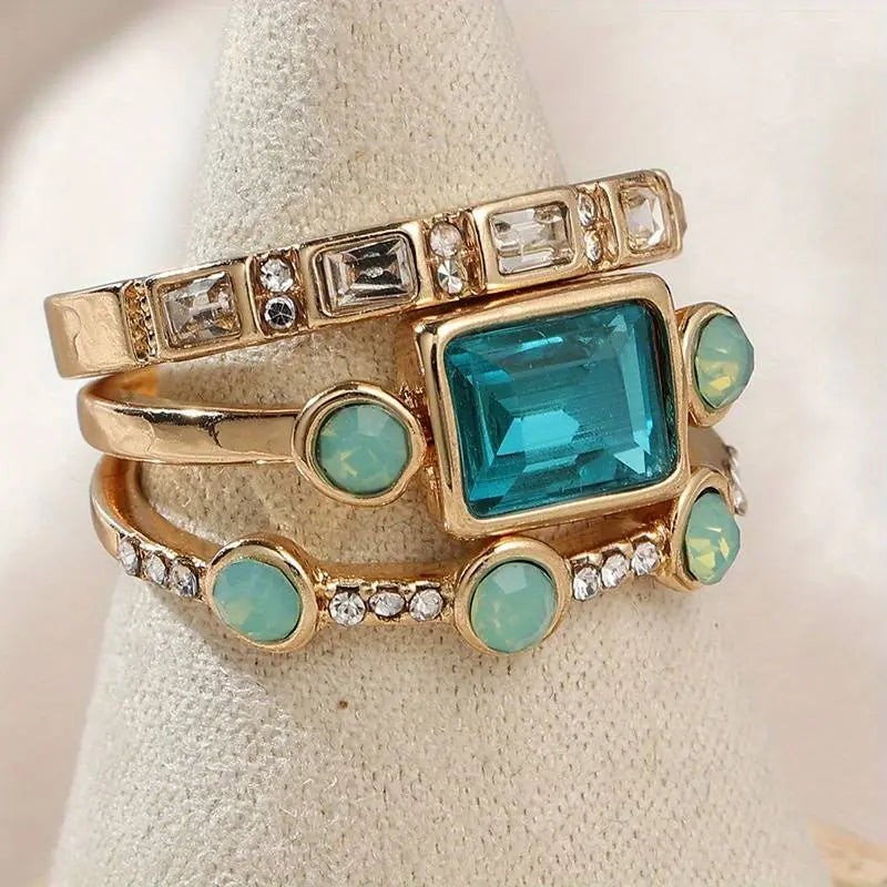Vintage blue crystal ring set Claire Jewelry