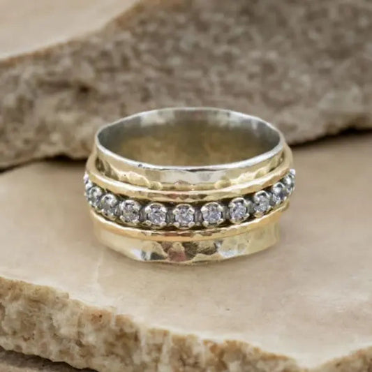 Vintage Spinner Zirconia Gold & Silver Ring Unique Joyas