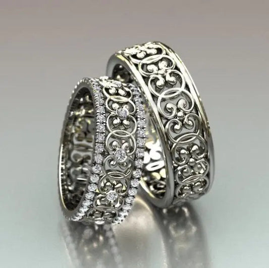 Vintage Silver Hollow Ring Set Unique Joyas