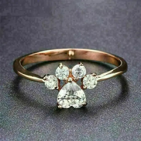 Vintage Zirconia Paw Ring Unique Joyas