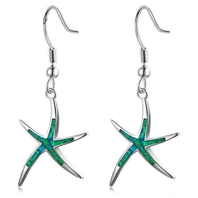 Starfish earrings made of opal and silver Unique Joyas